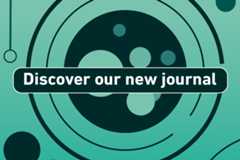 White text on illustration of petri dish reading Discover our new journal