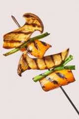 Grilled trumpet mushroom kebabs with tamarind glaze