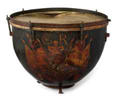 Kettle drum presented to the 1st Royal Lancashire Militia by King George III in 1805.