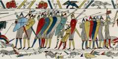 This engraving of the Bayeux Tapestry depicts the Battle of Hastings in 1066. King Harold’s army included the fyrd, made up of men serving under local magnates at his request.