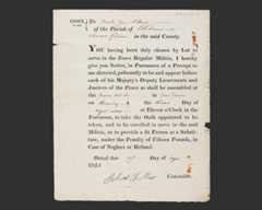 Charles Gray’s militia ballot form, ordering him to appear or find a substitute, 1826