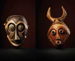 Na sliki sta maski, ki pripadata različnim ljudstvom Vzhodne, Zahodne in Srednje Afrike.