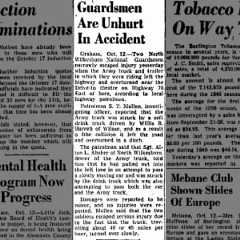 Accident in army truck near Burlington NC