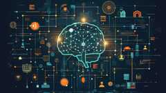 Graphic of a brain with neural pathways highlighted and lines shooting out to other computer graphics