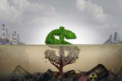 dollar sign shaped as a tree showing pollution caused by economic advancement