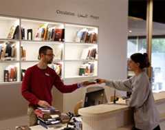 People at the circulation desk