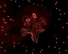 שרטוט של כלנית באדום זורח על רקע שחור ואפקטים