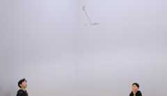 Suin Kim, left, and Jeremy Wang, both 13, from Rancho San Joaquin Middle School, launch their “helicopter” during the Orange County Regional Science Olympiad at UC Irvine on Saturday, February 14, 2026. Teams are judged on how long the object stays in the air. Theirs hovered for almost two minutes. (Photo by Mindy Schauer, Orange County Register/SCNG)