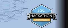 Light blue background with curved lines and the words SGCI Hackathon