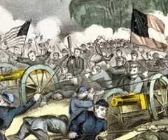 A lithograph of the Battle of Gettysburg published by Currier & Ives in 1863