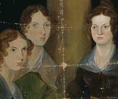 The damaged painting of the Brontë Sisters (L-R) Anne, Emily, Charlotte, by their brother Branwell, around 1834. See note below*
