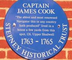 A plaque in East London showing where Captain Cook lived