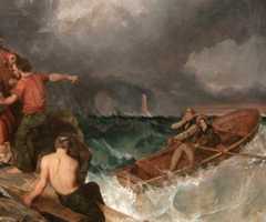 Artist Thomas Musgrave Joy captured the moment when Grace Darling and her father reached the shipwreck survivors
