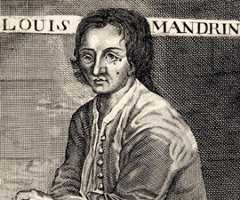 An artist’s impression of a chained Louis Mandrin in his prison cell pondering his forthcoming execution (inset)