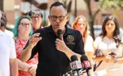 FL Sen. Carlos Guillermo Smith speaks during a press conference at the Orange County Administration Building in Orlando on Thursday, July 10, 2025. (Stephen M. Dowell/Orlando Sentinel)
