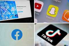 This combination of photos shows logos of X, formerly known as Twitter, top left; Snapchat, top right; Facebook, bottom left; and TikTok, bottom right. (AP Photo, File)