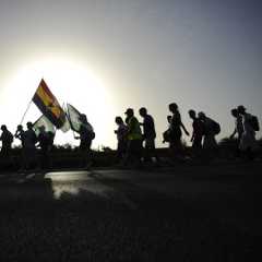 Jornaleros de Marinaleda durante una marcha. Una imagen de archivo.