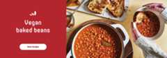 Image promoting a recipe for vegan baked beans along with see recipe button.