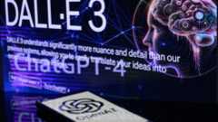 he OpenAI logo is being displayed on a smartphone with Dall.E 3 visible in the background in this photo illustration, taken in Brussels, Belgium, on January 2, 2024. (Photo illustration by Jonathan Raa/NurPhoto via Getty Images)