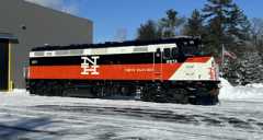 The MBTA recently returned to service a fully overhauled F40 locomotive, featuring the orange, white, and black paint scheme of the New York, New Haven & Hartford Railroad. (Courtesy of MBTA)