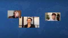 Digital world map with video meeting stills
