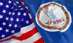 Illustration of Virginia state flag and U.S. flag