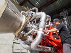 Neutron's Archimedes rocket engine on the test stand at the Archimedes Test Complex at NASA’s historic Stennis Space Center in Mississippi.
