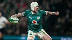 Hansen reacts to his try hat-trick heroics