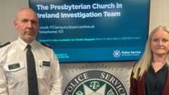 PSNI ACC Davy Beck (left) and Commissioner Designate for Victims of Crime Geraldine Hanna at PSNI HQ in Belfast