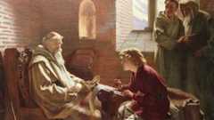 The Last Chapter: The Venerable Bede translating the Gospel of John on his deathbed. By J Doyle Penrose (1902)