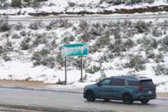 March 13: As of mid-afternoon, Int. 8 remains open to passengers and trucks heading in both east and westbound. Snow reached as far down as Pine Valley on Thursday morning. (Nelvin C. Cepeda / The San Diego Union-Tribune)
