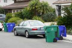 Trash cans are seen on Lahitte Court on Monday, July 14, 2025, in University City in San Diego. (Michael Ho / The San Diego Union-Tribune)