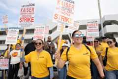 More than 3,000 workers with the UFCW union locals join the 31,000 registered nurses and health workers striking against Kaiser Permanente in Downey on Monday, February 9, 2026. The union said that workers plan to return to work on Thursday, Feb. 12, 2026. (Photo by Drew A. Kelley, Press-Telegram/SCNG)