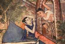 จิตรกรรมฝาผนัง ในวิหารลายคำ วัดพระสิงห์วรมหาวิหาร จังหวัดเชียงใหม่ เชียงใหม่ รักดีหามจั่ว รักชั่วหามเสา