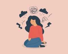 Illustration of an overwhelmed woman knelt on the ground