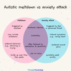A venn diagram of the symptoms of autistic meltdowns and anxiety attacks.