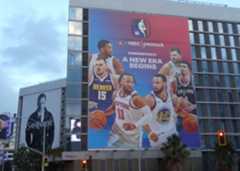 3CXJCH6 Los Angeles, California, USA 13th October 2025 NBA Sports NBC Billboard on Sunset Blvd on October 13, 2025 in Los Angeles, California, USA. Photo by Barry King/Alamy Stock Photo