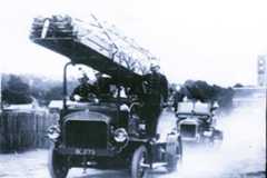 Demonstration of fire vehicles on the Central Station opening day 1927. The dust coming up from De Montfort Street, still a dirt track at the time - Malc Tovey