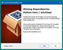VirtualBox 7 のインストール時に「Missing Dependencies Python Core / win32api」 の警告