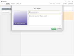 モーダルダイアログが表示され、名前と紹介文(任意)を入力するように促されます。またプロファイル画像も選べます。