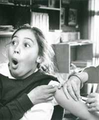 A girl receives a rubella vaccination in 1982
