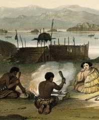 Preparing and eating fern root, around 1828