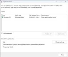 A screenshot showing the defragmentation process for a Windows SSD.