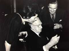 Christopher Morris (standing) with Sir William Walton and Dame Janet Baker at the EMI recording of Walton's Troilus and Cressida