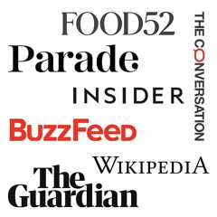 A few website logos showing where the pasta project has been featured in: Insider, Wikipedia, Food52, Buzzfeed, The Guardian, Parade
