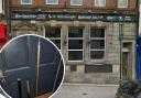 The Overdraught karaoke bar, on Blackburn Street in Radcliffe, where a pool cue attack took place on November 9. Inset: An image of the pool cue.