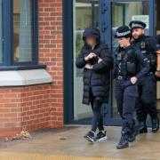 Officers arrested a 44-year-old woman seconds after her release from prison