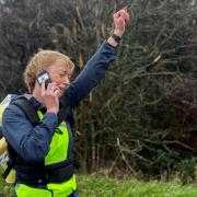 BBC handout photo of Sara Cox receiving a message from the Prince of Wales during her Children In Need challenge to cover 135 miles in five days.
