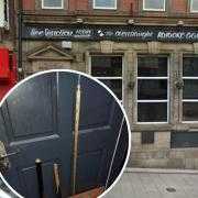 The Overdraught karaoke bar, on Blackburn Street in Radcliffe, where a pool cue attack took place on November 9. Inset: An image of the pool cue.