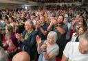 Party supporters during Humza Yousaf's speech at the SNP independence convention at Caird Hall in Dundee